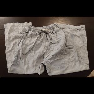 Grey Blue Linen Wide Leg Pants, XS